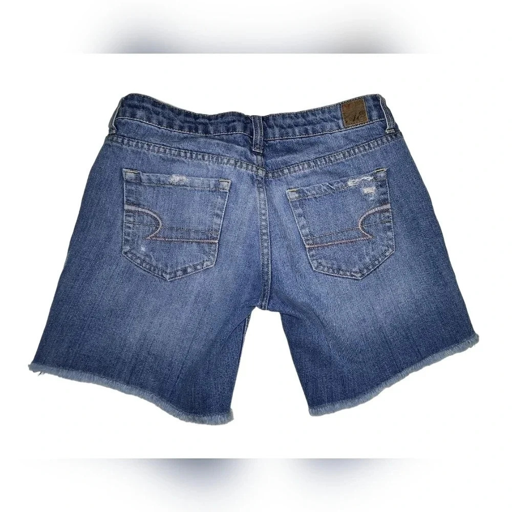 American Eagle Women's Distressed Blue Denim Jean Shorts, 2 - Picture 2 of 9
